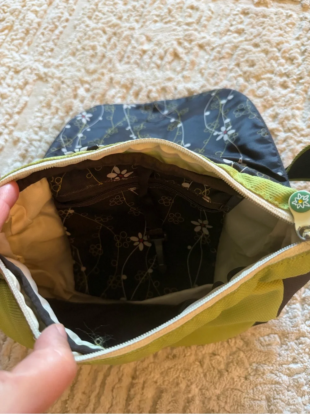 Sherpani Green and Brown Daisy Crossbody Baby bag